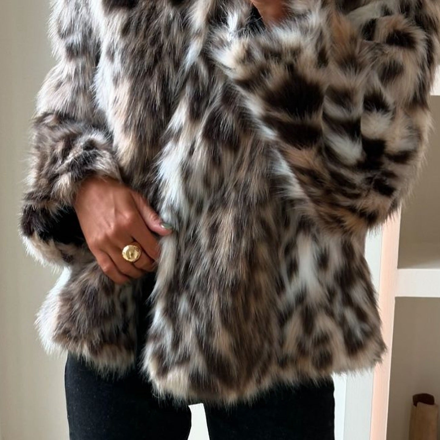 Leopard Print Niche Look Expensive Short Lapel Fur Furry Coat