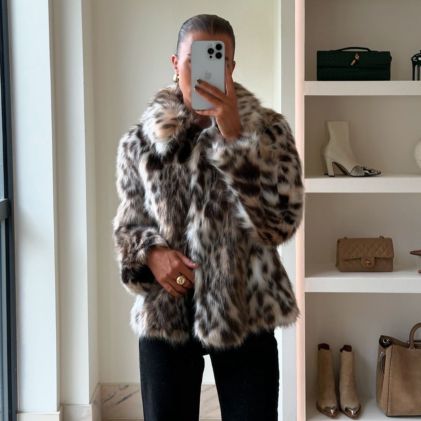 Leopard Print Niche Look Expensive Short Lapel Fur Furry Coat