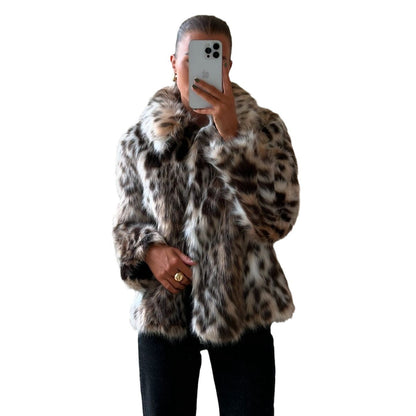 Leopard Print Niche Look Expensive Short Lapel Fur Furry Coat